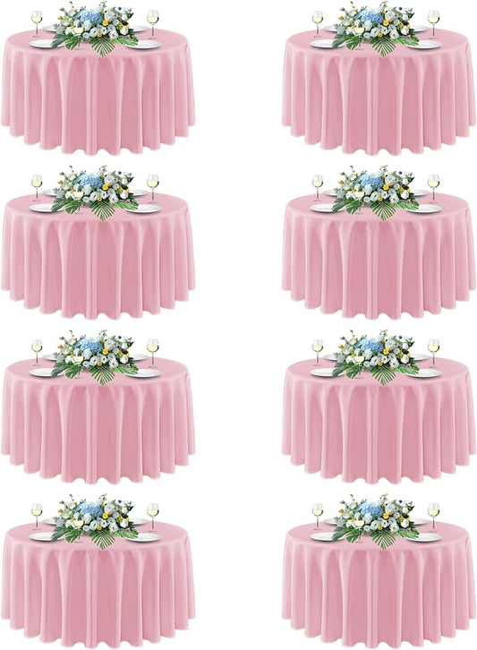 sancua Round tablecloth 90 Inch Diameter, 8 Pack - Circle Polyester Fabric Table cloth for Wedding Christmas Party Reception Banquet Birthday, Washable Formal Table Cover (Fit 30-72 Inch Tables), Pink