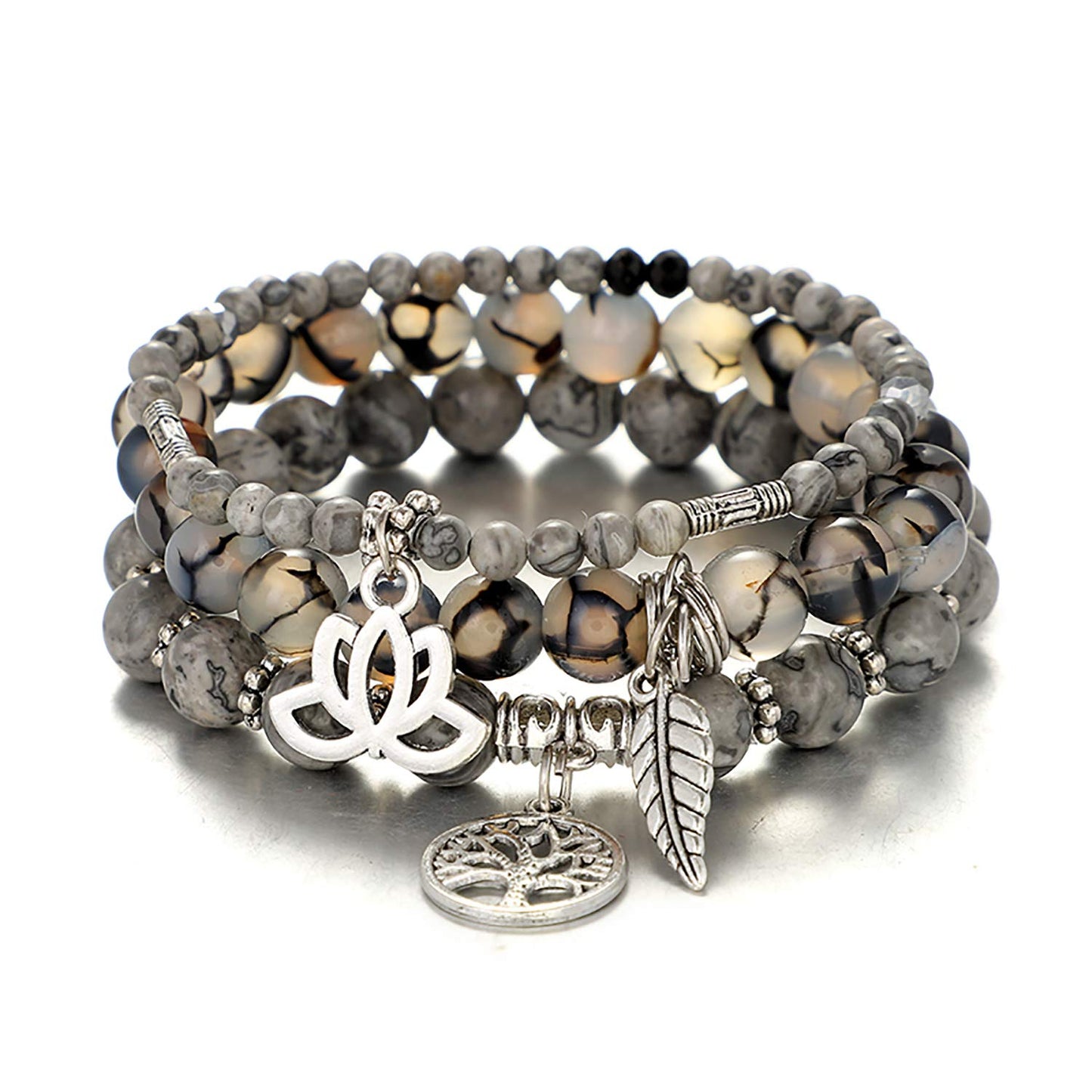 UEUC Tree of Life Yoga Healing Stone Bracelets,Multilayer Lotus Chakra Stone Reiki Bracelet Sets,Anxiety Crystal Natural Stone,for Women Stress Relief