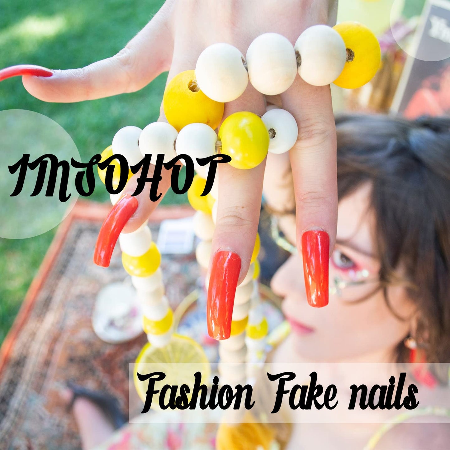 IMSOHOT Press on Nails Long Square Fake Nails with Heart, Golden Glitter Design Black White False Nails Stick on Nails for Women Acrylic Manicure Decoration
