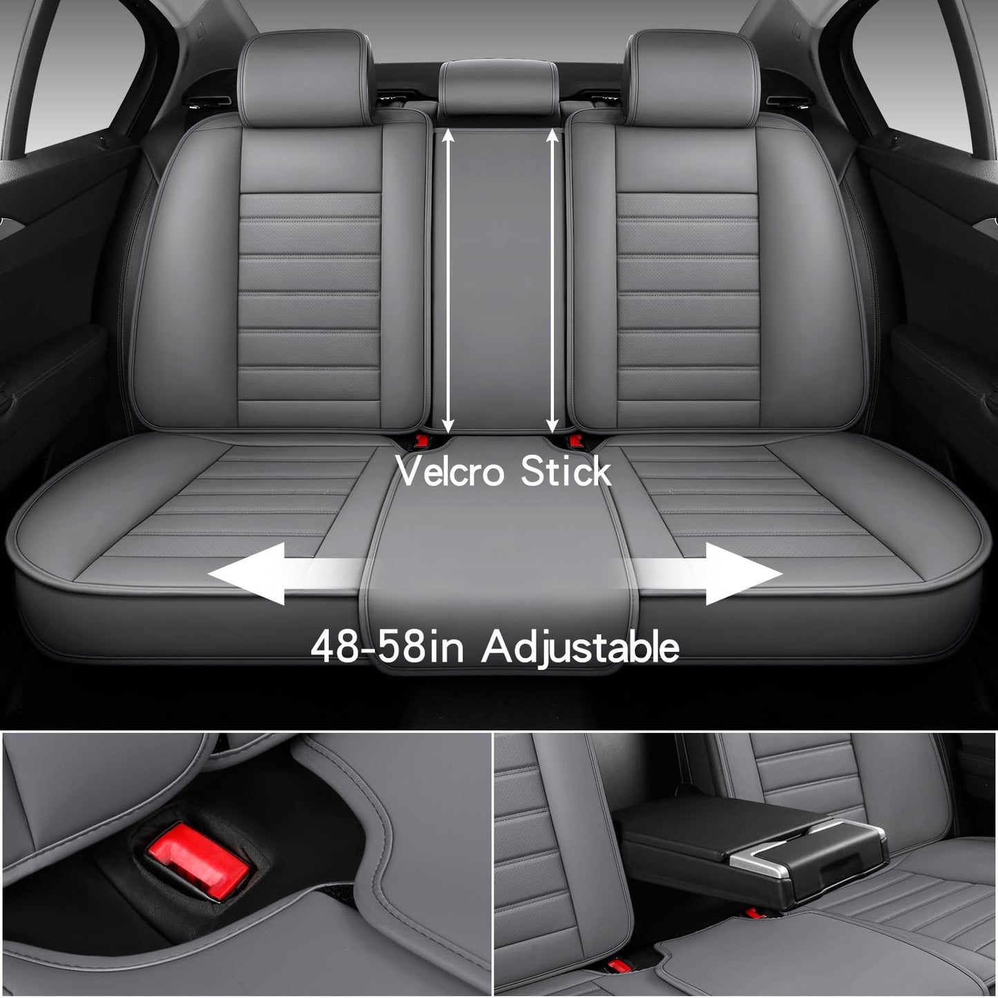 MINGBRON Leather Car Seat Covers,Car Seat Covers Full Set,Automotive Seat Covers 5 Seats,Fit for Most Cars SUV and Most Sedans Grey