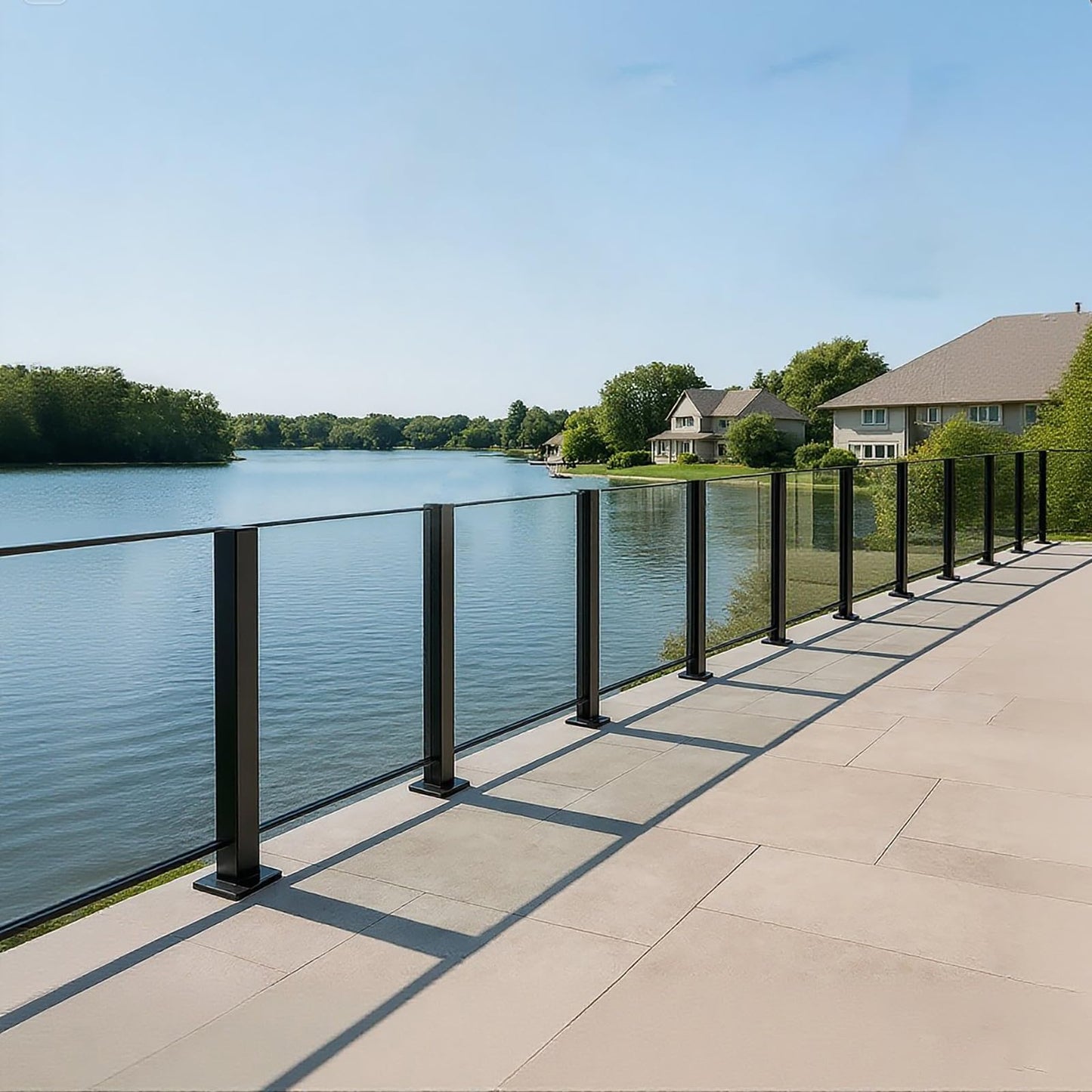 Cvter Glass Railing Post, No-Punch Heavy-Duty Glass Railing with Spigot Slots & Base, 304 Stainless Steel Clamp Bracket for Deck Balusters, Balcony, Patio, Stairs, Black 24in End Post