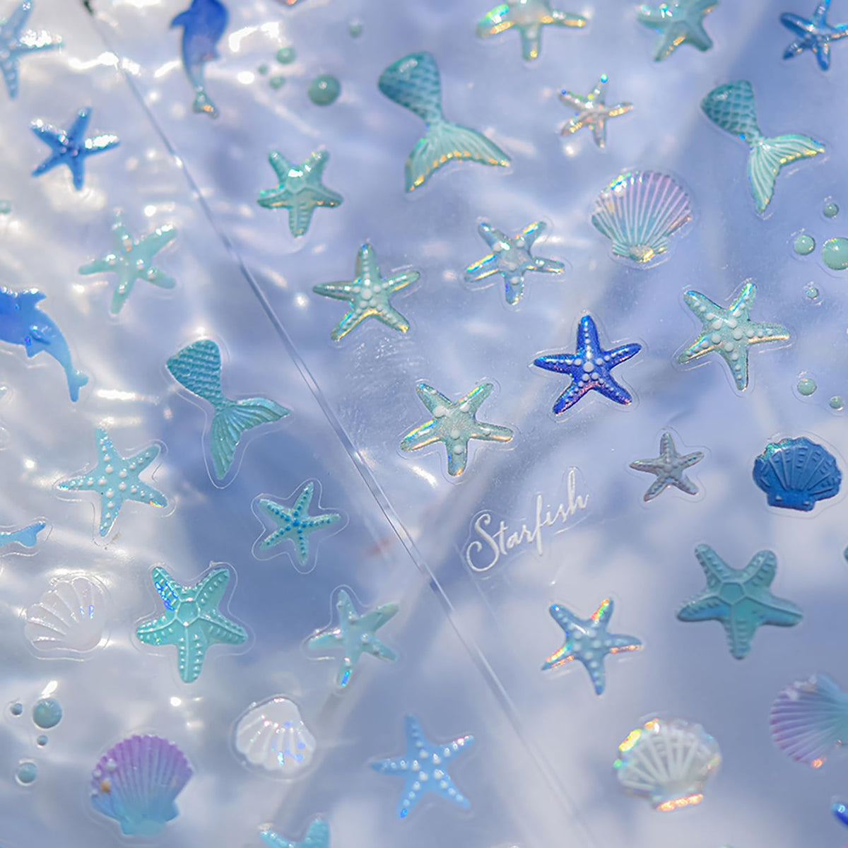 1 Sheets 5D Embossed Summer Nail Stickers for Nail Art Self-Adhesive Starfish Nail Art Stickers Shell Dolphin Mermaid Tail Nail Decals Ocean Theme Nail Design for Women DIY Nails Decoration