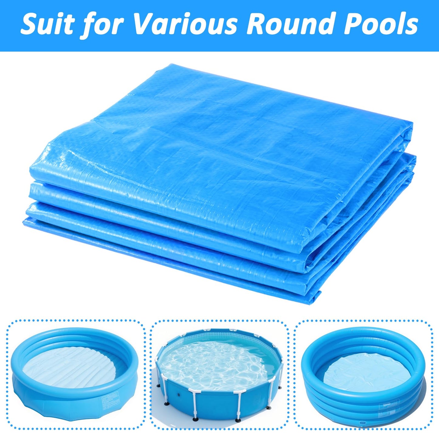 12FT Round Inflatable Above Ground Pool Cover Round Pool Cover with Drawstring Design for Easy Installation