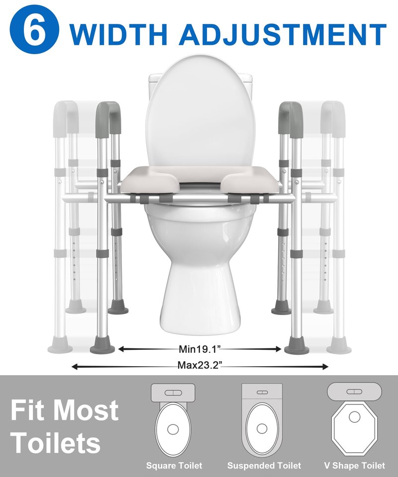 HOMLAND Raised Toilet Seat with Handles, Toilet Seat Riser for Seniors with Adjustable Height & Width, 400lb Handicap Elevated Toilet Seat for Elderly, Pregnant, Fit Any Toilet