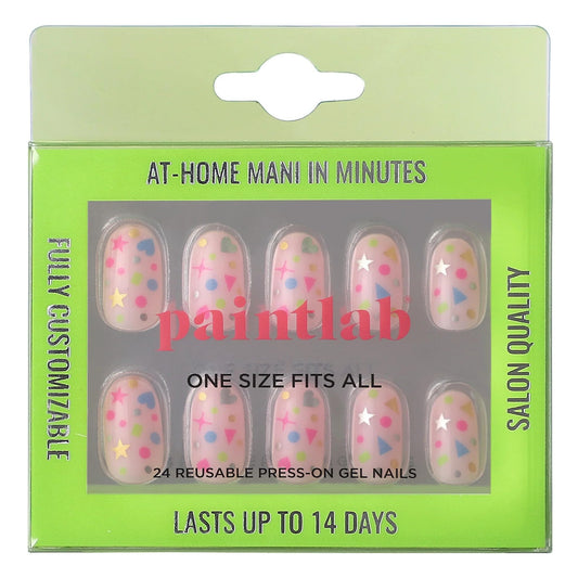 PaintLab Press On Nails - Funfetti Oval Fake Nails, 24 Nails in 12 Sizes with Glue, Reusable Salon Quality Press On Nails