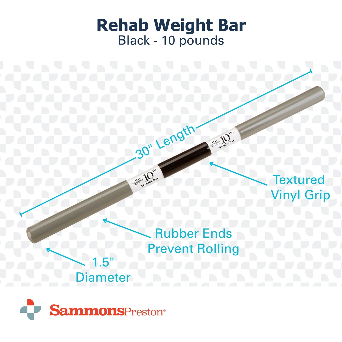 Sammons Preston Rehab Weight Bar, Black, 10 Pounds, Weighted Bar for Exercise, Color-Coded Bars with Grip, Physical Therapy Equipment for Home & Clinical Use, 30" Compact Design"