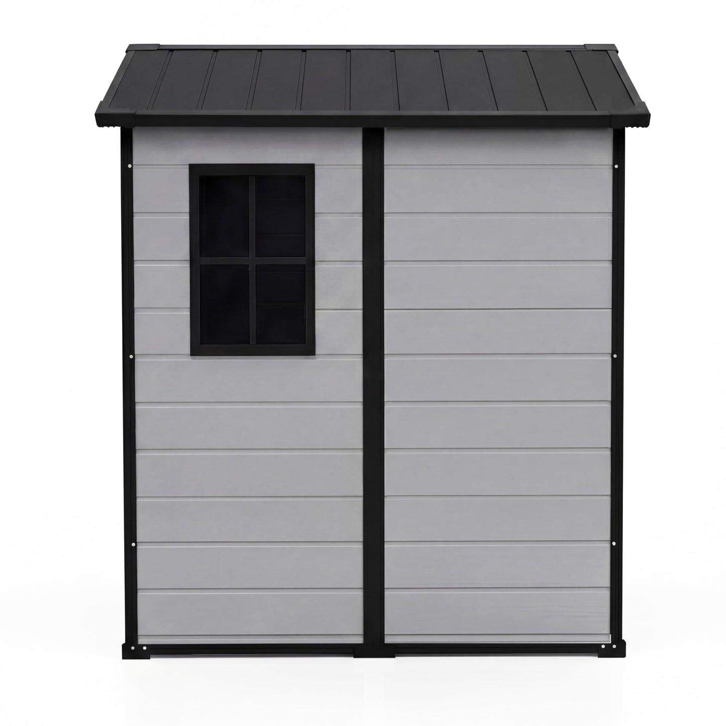 4x6 FT Outdoor Storage Shed, Large Waterproof Resin Garden Shed with Lockable Door Vents Window for Patio Lawn Mower Bike Tool Backyard Organization, Gray + Black