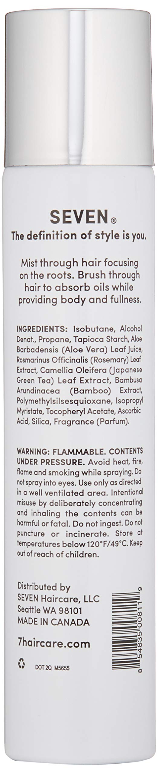 SEVEN Cubica Dry Shampoo for Women & Men, Post Workout Oily Hair, No White Residue, Cruelty Free, Non Toxic Volumizing Spray, Chamomile, Rosemary, Zeolite, Made in USA, 4.7 oz