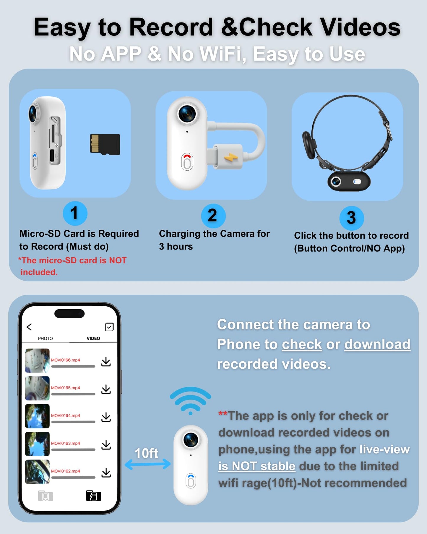 ZoomaraKam Cat & Dog Camera Collar with Phone APP, 1080P HD Video Recording Pet Camera Collar – Lightweight Pet POV Cam for Curious Cats & Adventurous Pups (XS-with Tracker)