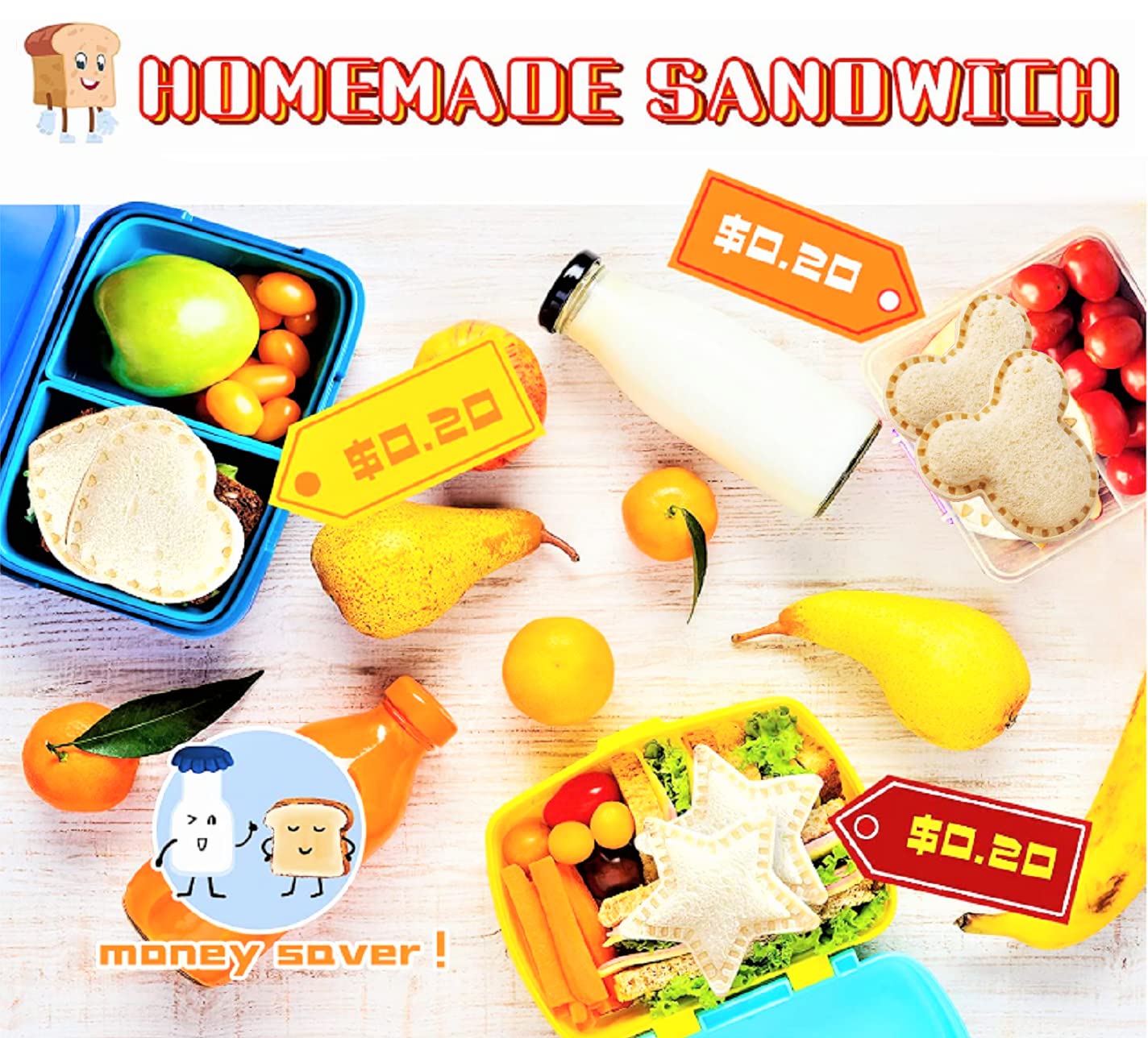 Sandwich Cutters for Kids Lunch, Uncrustable Maker, Sandwich Cutter and Sealer, Uncrustable Sandwich Cutter, Decruster Crustless Sandwich Maker, Bread Food Cookie Cutters for Lunch Box & Bento Box