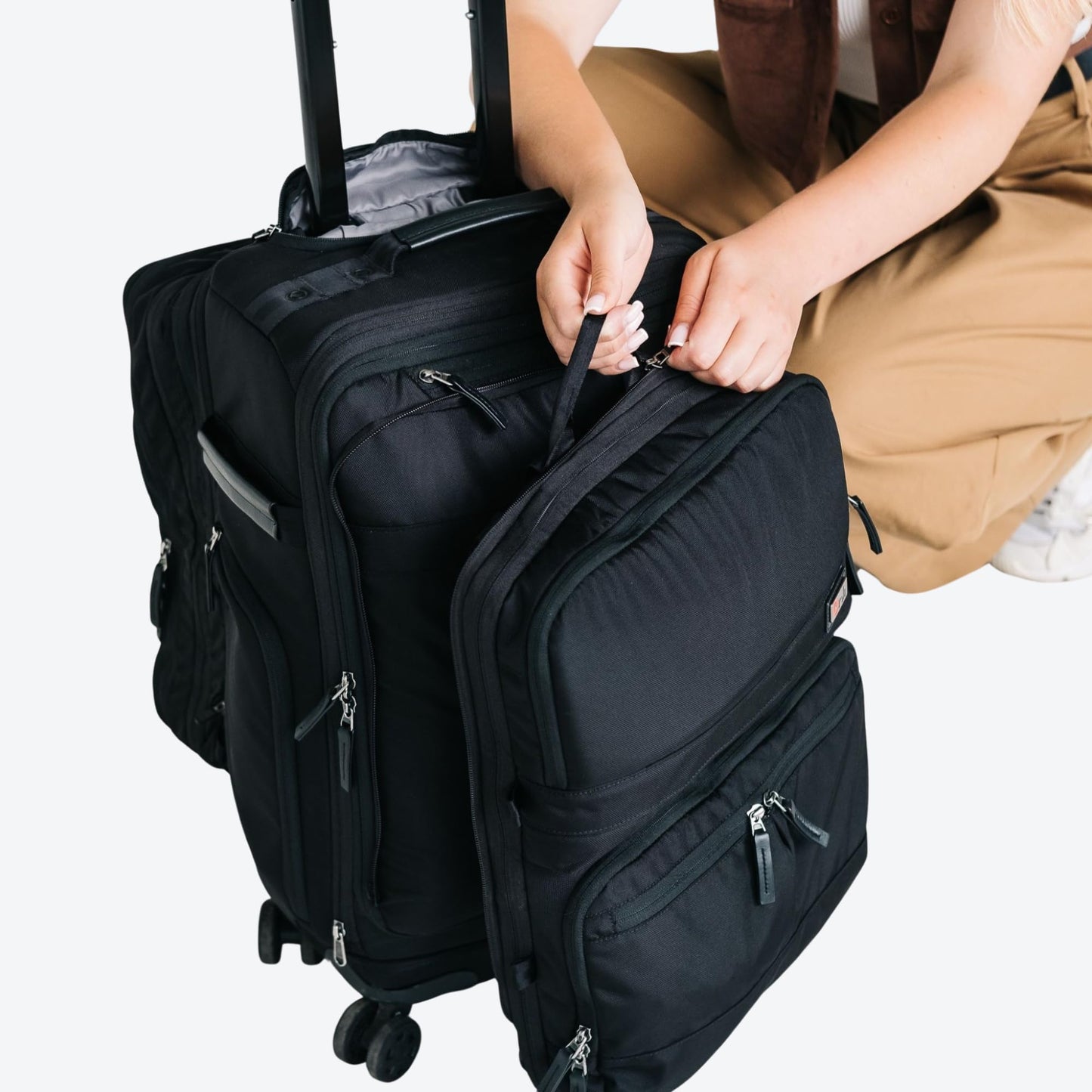 ONLI TRAVEL Trilogy All-In-One Bundle: 3-Part Modular Rolling Pack and 8 Perfect Fit Packing Cubes and a padded hip belt. Get 3 bags in 1 (Zinfandel)