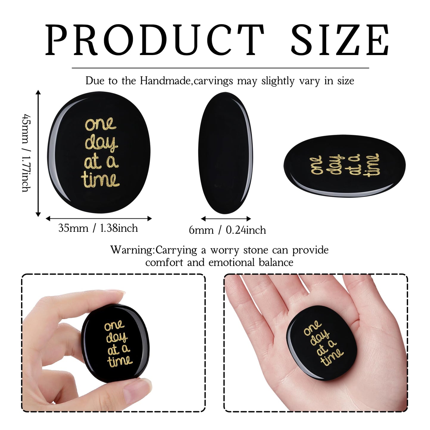 QINJIEJIE One Day at A Time Black Obsidian Worry stone Healing Crystal Thumb Stone Thinking of You Gifts for Anxiety Relief Items You Got This Inspirational for Friend Encouragement Gift for Women Men
