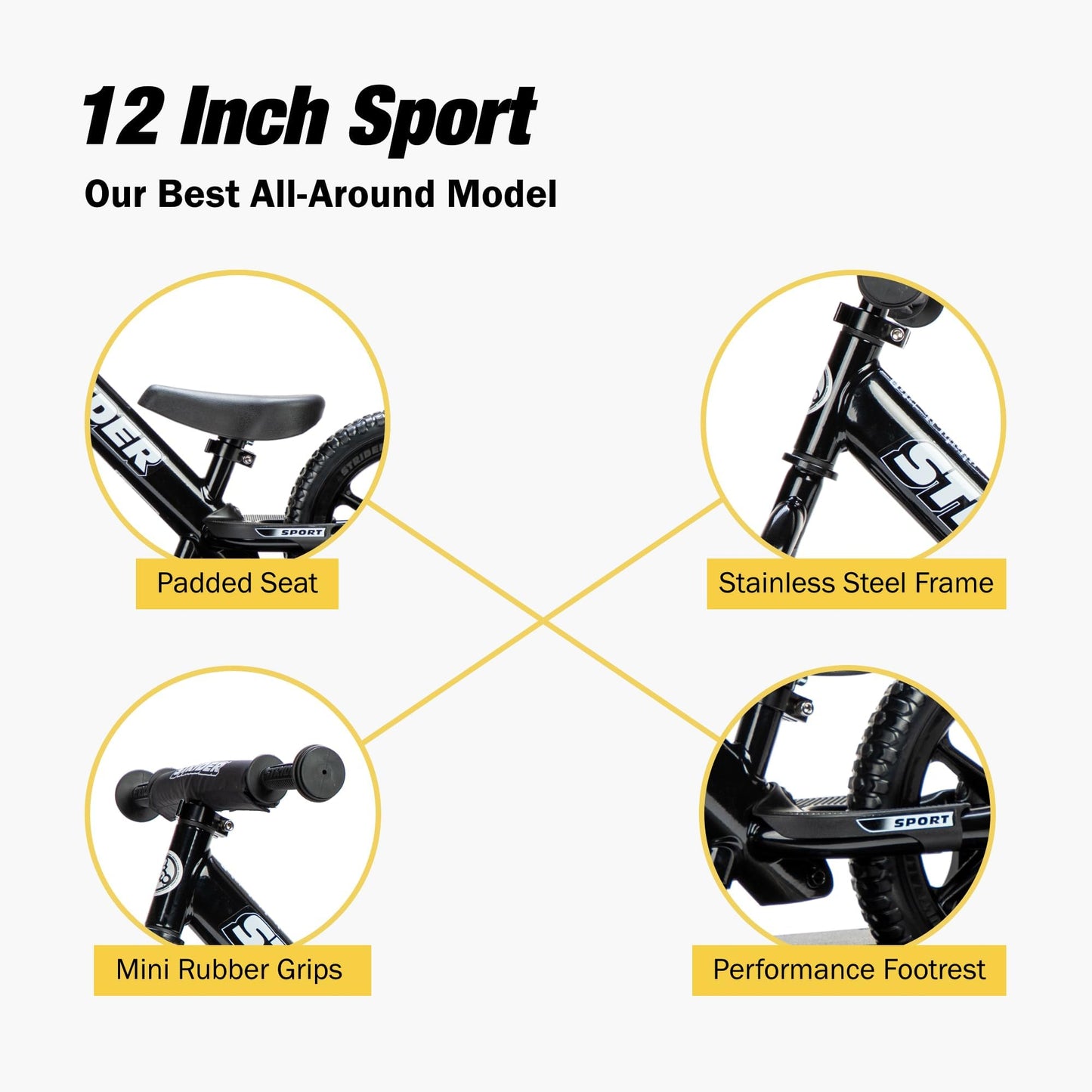 Strider Sport 2-in-1 Rocking Bike Black - Helps Teach Baby How to Ride a Balance Bicycle - for Kids 6 Months to 4 Years - Easy Assembly & Adjustments