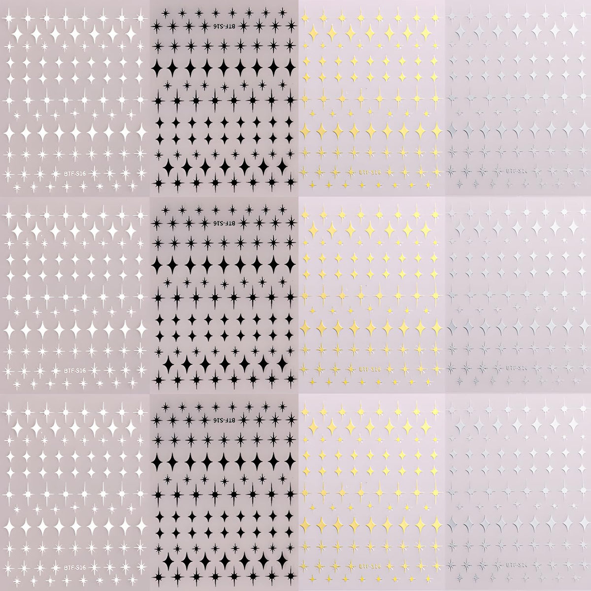 12 Sheets Star Nail Stickers for Nail Art 3D Self Adhesive Nail Decals Black White Silver Gold Star Nail Art Stickers Shiny Nail Design Stars Nail Supplies for Women Acrylic Manicure DIY Decoration