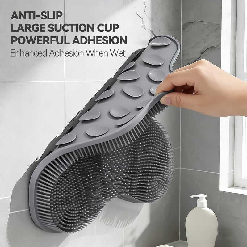 ozner Silicone Shower Foot Scrubber Mat, Back Washer Bath Wash Pad Exfoliating & Massage, Wall Mounted Slip Strong Suction Cups for Use in Cleaner Men and Women (Grey)