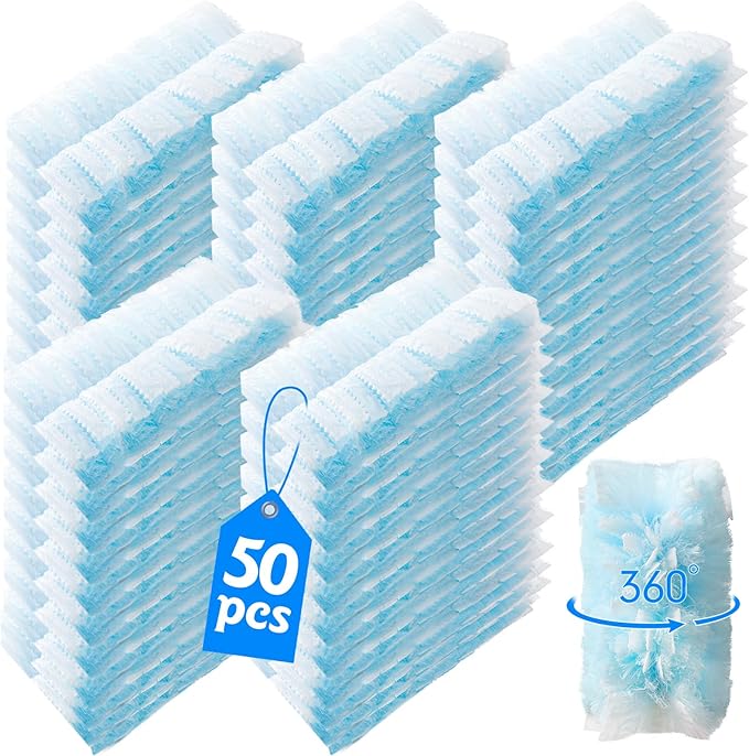 50 Count 360Â° Heavy Duty Duster Refills Compatible with Swiffer, Larger -Extra Thick Electrostatic Disposable dusters Refill for Electronics, Furniture, Blinds, Ceiling Fans, Unscented
