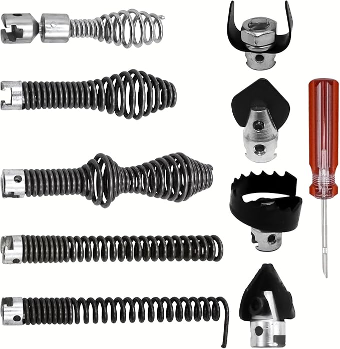 10Pcs Drain Snake Drill Attachmentï¼ Drain Auger Cutter Kit, Fit K-400 C-4 C-6 C-7 C-8 C-9 Cleaning Machines, 5/8 Inch Cable Heads for 5/16" 3/8" Drain Clog Remover
