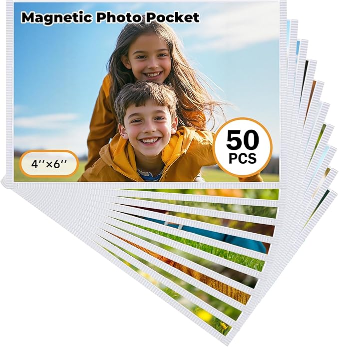 Magnetic Picture Frame, 50 Pcs Magnetic Picture Frames for Refrigerator 4x6, Magnetic Photo Frames with White Border, Refrigerator Magnets for Pictures Suitable Home, School, Office (white, 4x6-50pcs)