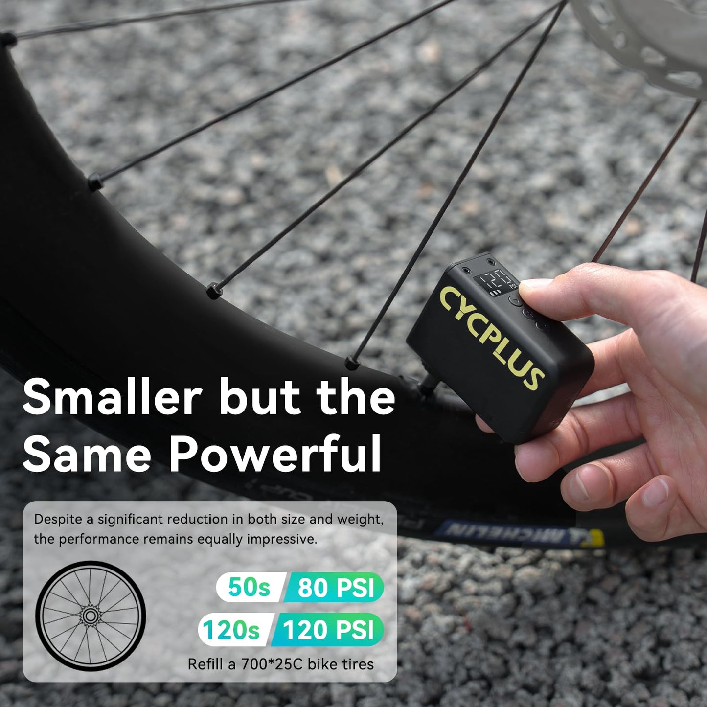 CYCPLUS AS2 Ultra Tiny Bicycle Pump with Gauge, Max 120 PSI Electric Mini Pump, Auto Stop, with Presta and Schrader Valve for E-Bike, MTB, and Road Bike Magnesium Alloy Casing (3.06oz)