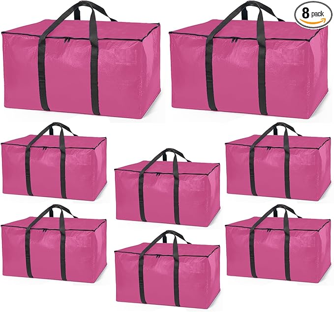 ClearSpace Heavy Duty Moving Bags or Storage Bags Ã¢ÂÂ Pink Storage Bins with Lids, Large Moving Boxes with Backpack Straps & Zippers,Ã¢ÂÂ Packing Box & Moving Supplies for College Dorm, 8 Pack