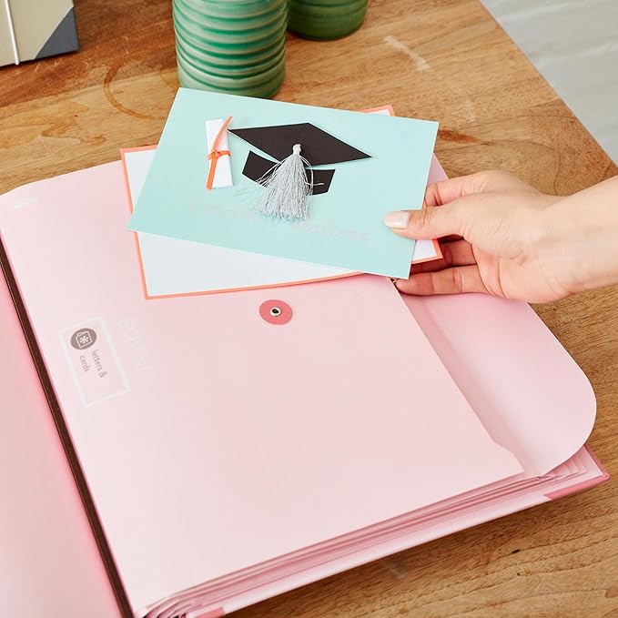 The Folio® Important Document Organizer by Savor | Binder with Guided Labels, Acid-Free File Folder with 10 Pockets for Home, Legal, Medical Papers | Mother’s Day Gift for Moms, Records Storage (Pink)