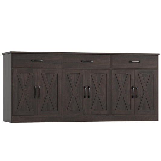 HOSTACK 71" Large Sideboard Buffet Cabinet with Storage, Farmhouse Coffee Bar Cabinet with 3 Drawers, Long Kitchen Buffet Table, Kitchen Sideboard Storage Cabinet for Dining, Living Room, Dark Brown
