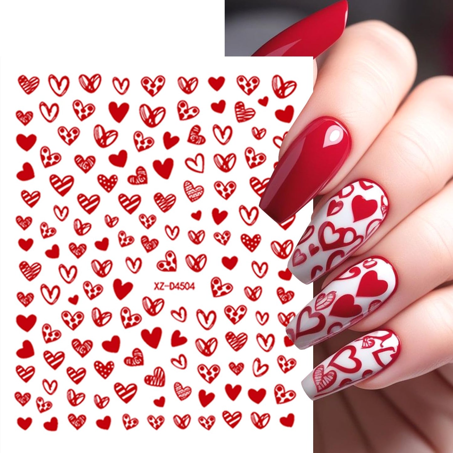 9Sheets Red Heart Nail Art Stickers 3D Romantic Valentines Nail Decals Self-Adhesive Cute Hollow Love Designs Nail Stickers for Acrylic Nails Red Lips Nail Decal for Women DIY Holiday Nails Decoration