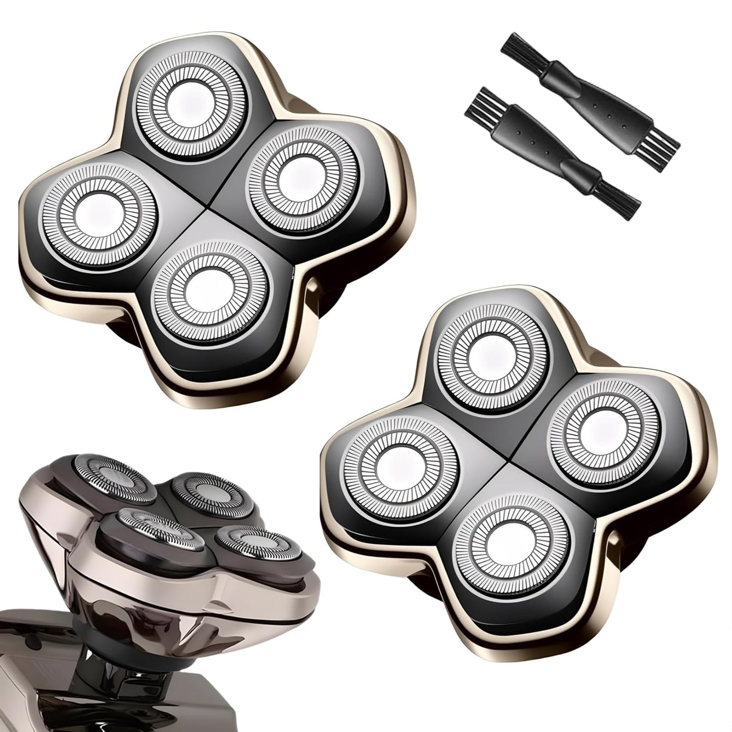2Pack PRO 4 Head Replacement Blade Compatible with Pitbull Shaver Replacement Blade,Rotary 4 Blades Compatible with Skull Pitbull Gold/Silver/Platinum PRO,Blades Fit for Butterfly Kiss Head Shavers.