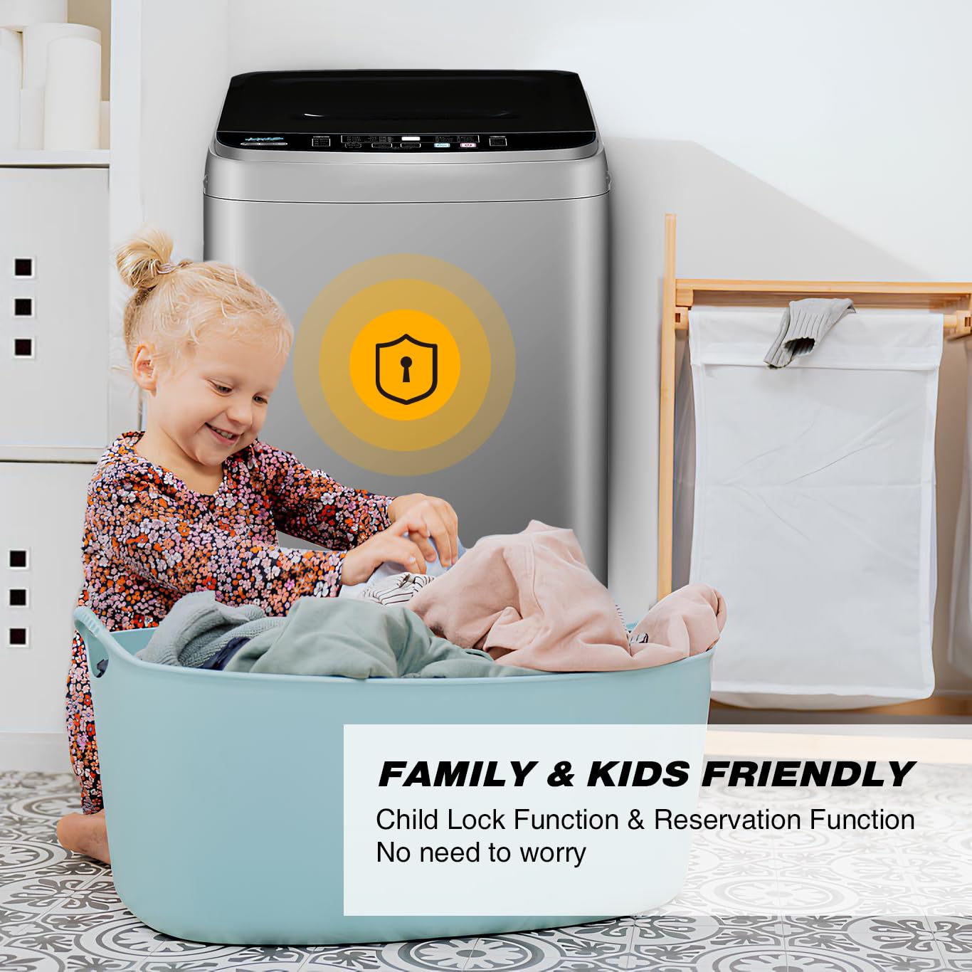Portable Washing Machine, 25Lbs Capacity Portable Washer with Drain Pump, Full-Automatic Washer with 10 Programs & 8 Water Levels for Apartment, Dorms, Home, Grey