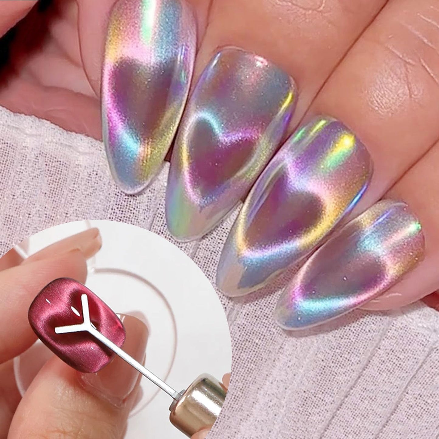 8pcs French Cat Eye Magnet Set,Double Headed V-shape Heart Magnet Strong Magnet Steel Ball Nail Art Magnetic Stick 2 in 1 Magnetic Stick Nail Art Gel Polish Manicure Accessories Tools Set