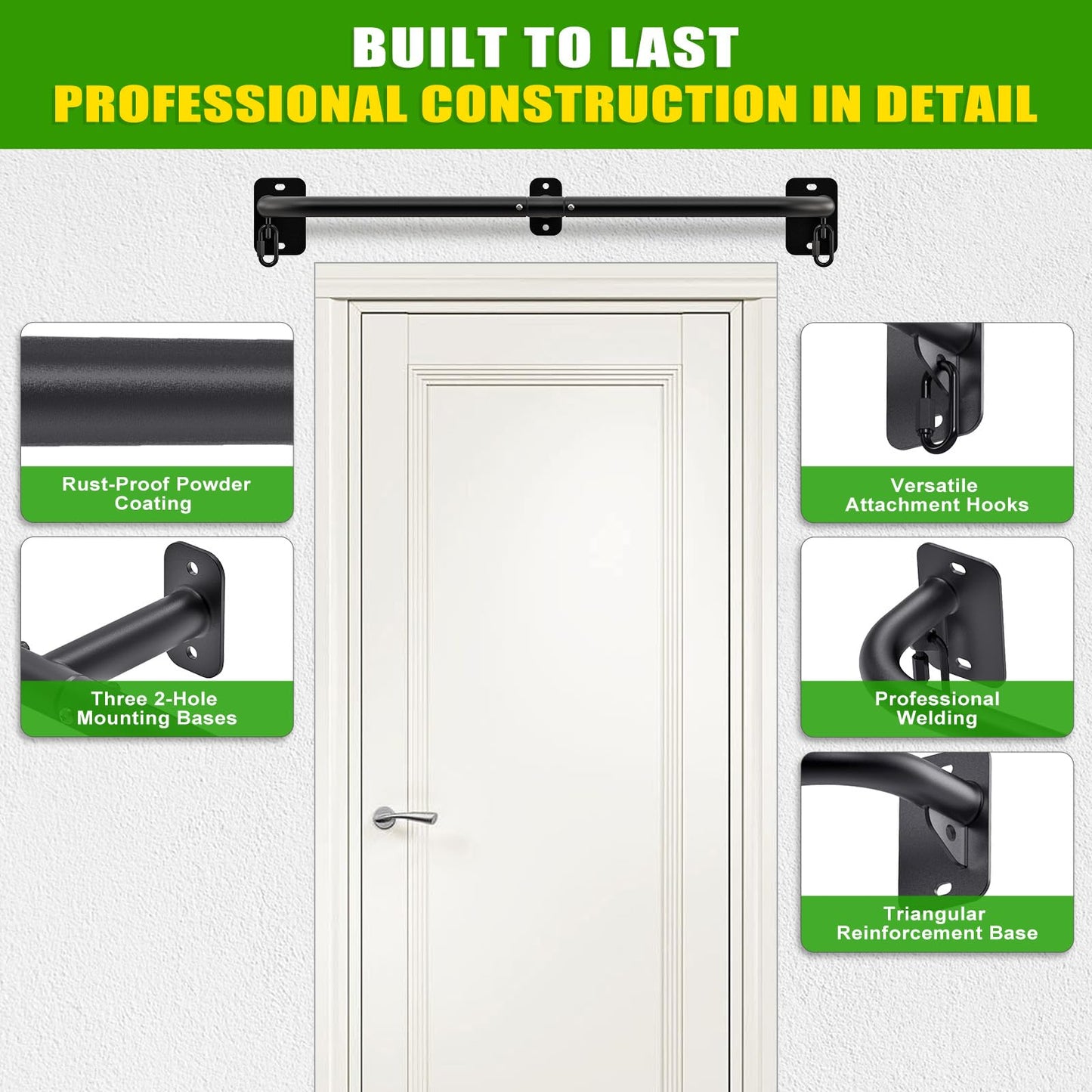 SELEWARE Heavy Duty Wall Mount Pull Up Bar, 450LB Capacity Joist Mount Chin Up Bar for Doorway, Sturdy Steel Construction, w/Resistance Band Hooks, Fits 32" Wall Studs for Home Gym Strength Training"
