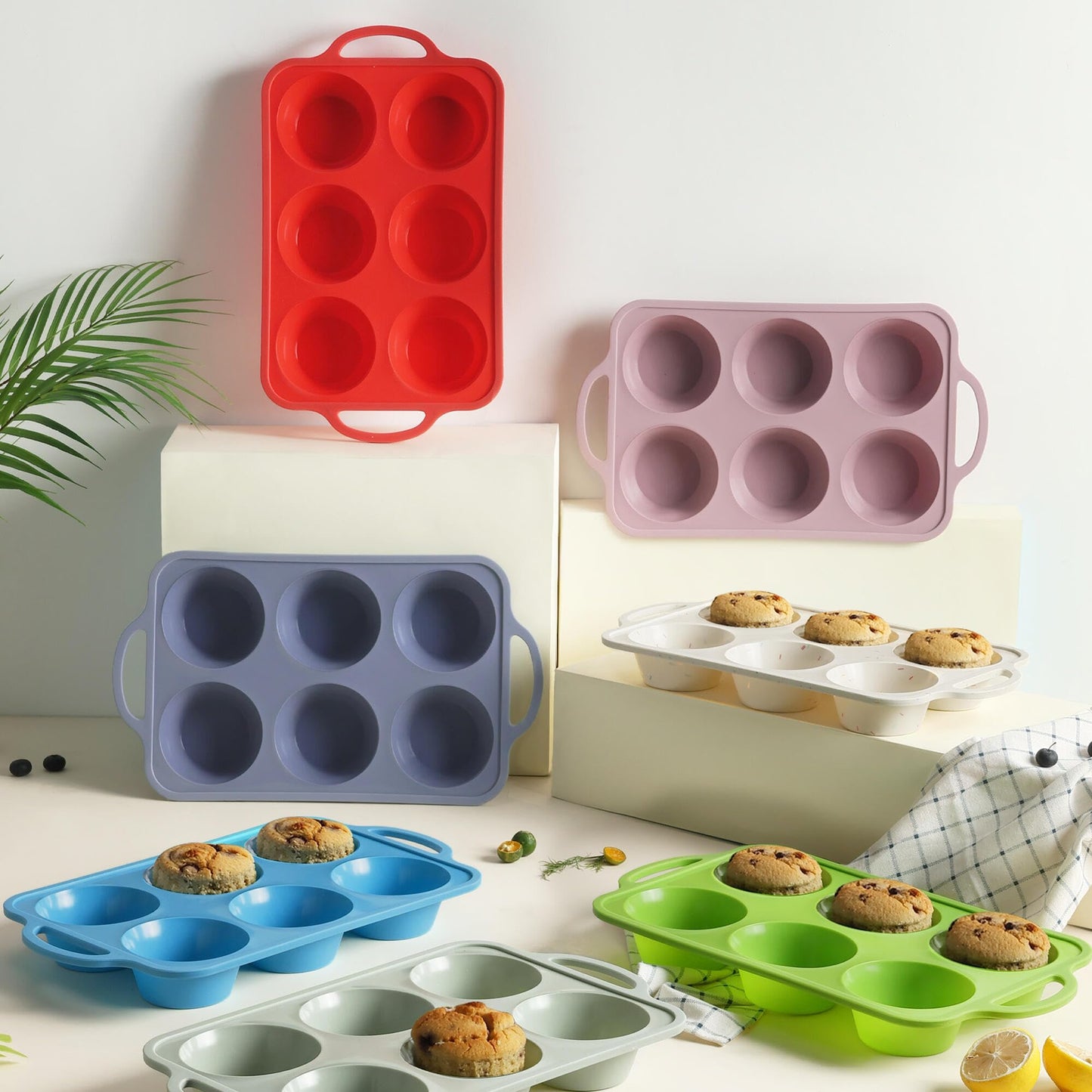 2 Packs 6 Cups Silicone Muffin Pan with Metal Reinforced Frame Jumbo Size Cupcake Pan Tray Egg Bites Cookie Molds Muffin Tin Tart Pans Moldes De Silicona Para Gelatina Hornear Flan Chocoflan