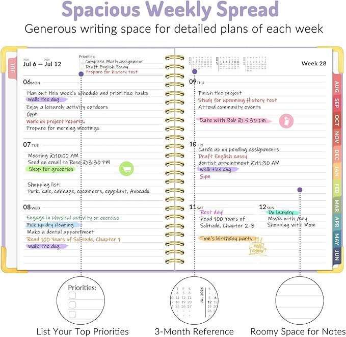 Forvencer Academic Planner 2026-2027, July 2026-June 2027 Weekly & Monthly Hardcover Calendar Planner, 6" X 8", Daily Agenda Book, School Office Notebook College Teacher Student Organizer A5, Purple