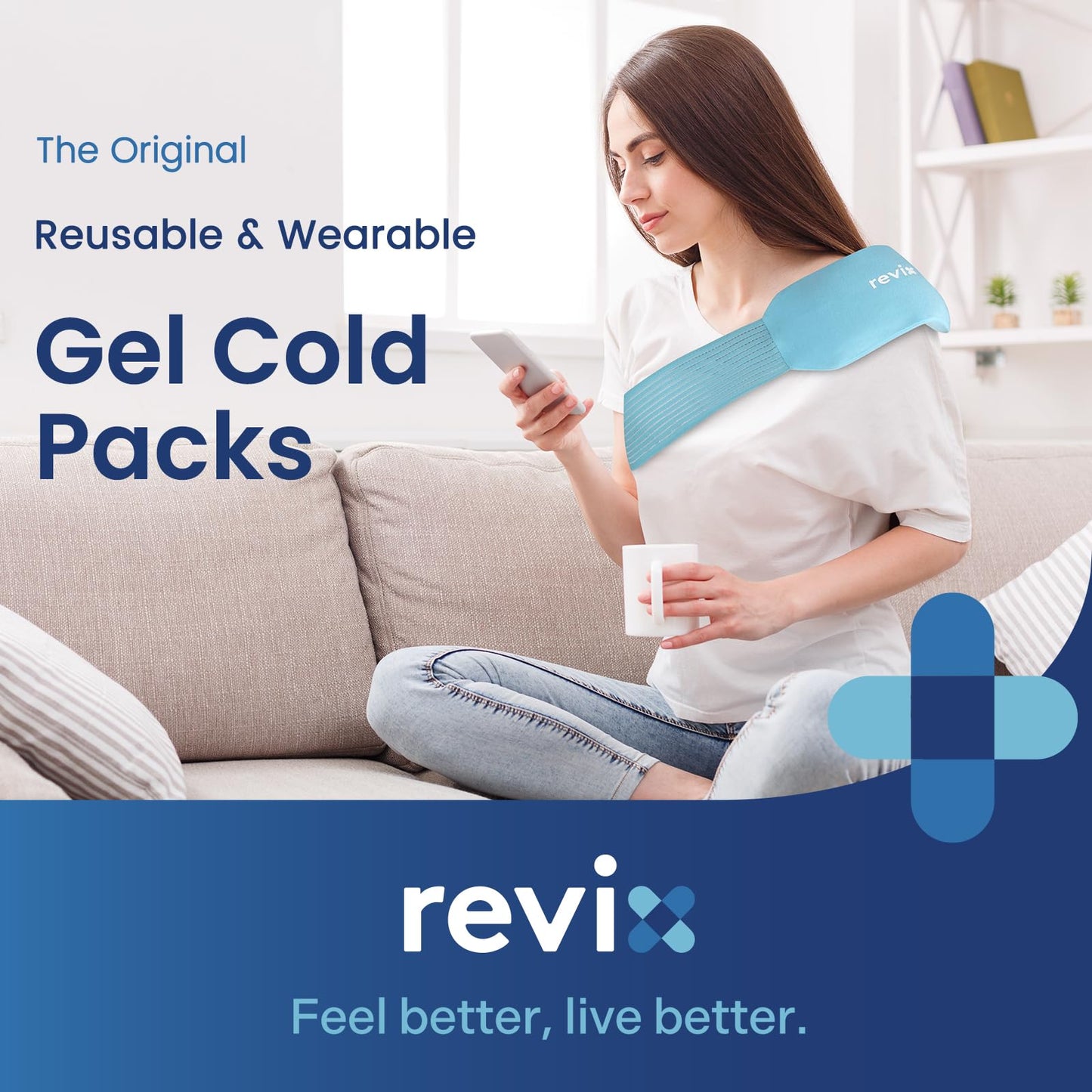 REVIX Ice Packs for Injuries Reusable, 2 Packs Hot and Cold Pack with Adjustable Strap, Flexible Ice Wraps for Joints and Muscle, Rotator Cuff, Back, Knee Discomfort Relief (10" x 5"" Blue)"