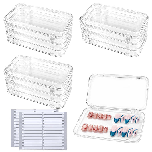 Oskrieel Press on nail storage Large Acrylic Nail Storage Box - Portable Versatile Organizer for Press - On Nails, Jewelry and More with 90 Pcs Adhesive Double Sided Tape 12 PCS