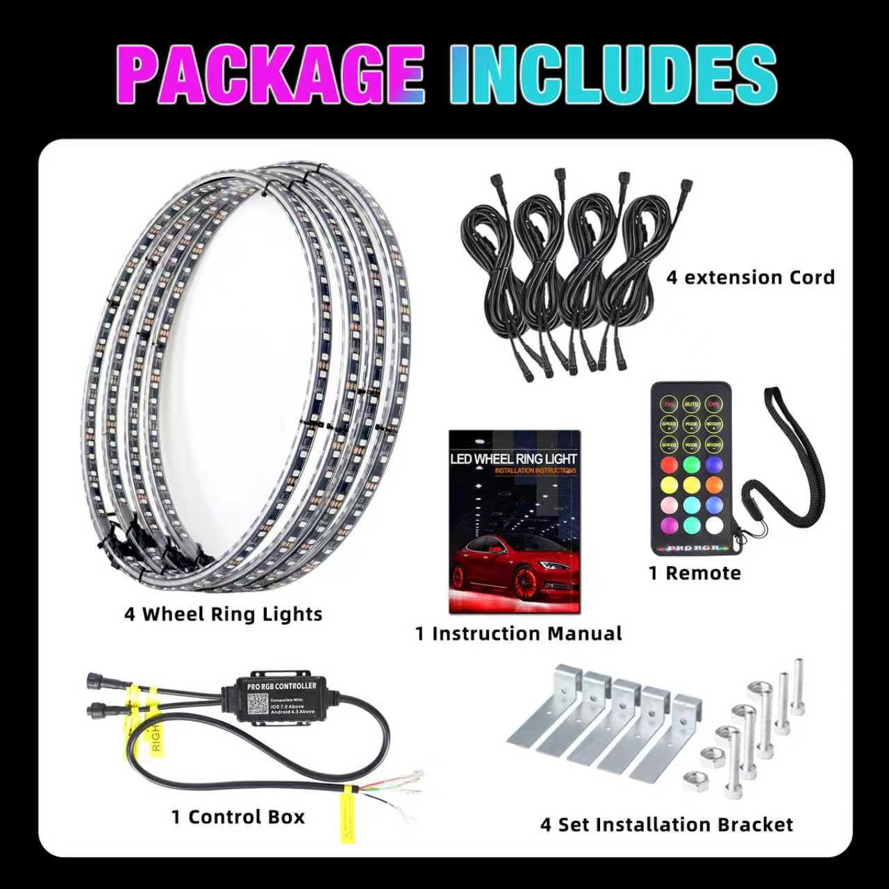 Beatto 15.5 inch Double Row Wheel Ring Light Kit w/Turn Signal and Braking Functionand Can Controlled by Remote and app Simultaneously with Lock Function