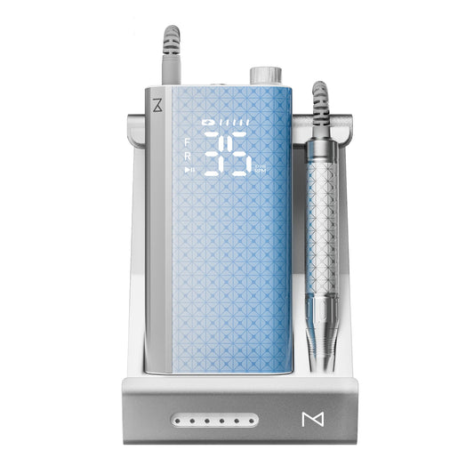 M Pro Spin Nail Drill 60W Brushless Motor 35,000 RPM, Cordless Rechargeable Electric Nail File, Professional E File Machine for Acrylic Gel Nails, Low Noise Portable Salon Use – Blue