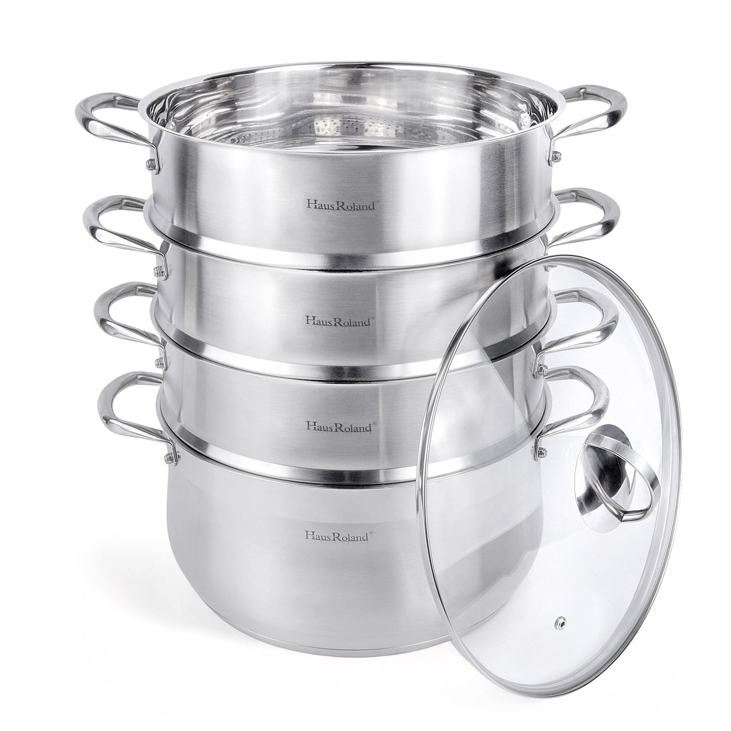 3-Tier Stainless Steel Steamer Pot with Lid Dumpling Steamer Pot for Cooking (3-tiered), Multi-Layer Cookware Pot, Food Vegetable Cooking Pan with Stackable Pan Insert for Vegetable, Dumpling, Meat, Dishwasher safe, Induction Safe (Silver, 10.56-qt. (10 L