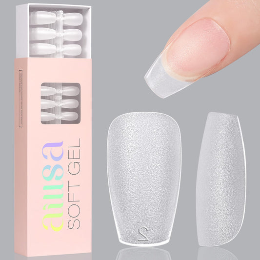 AILLSA Short Coffin Nail Tips 450pcs Soft Full Cover Gel Nail Tip Matte Pre-filed Press On False Nails Tips Fake Extension Gelly Nails Tip for Acrylic Nails Professional With Gift Box （15 Sizes）
