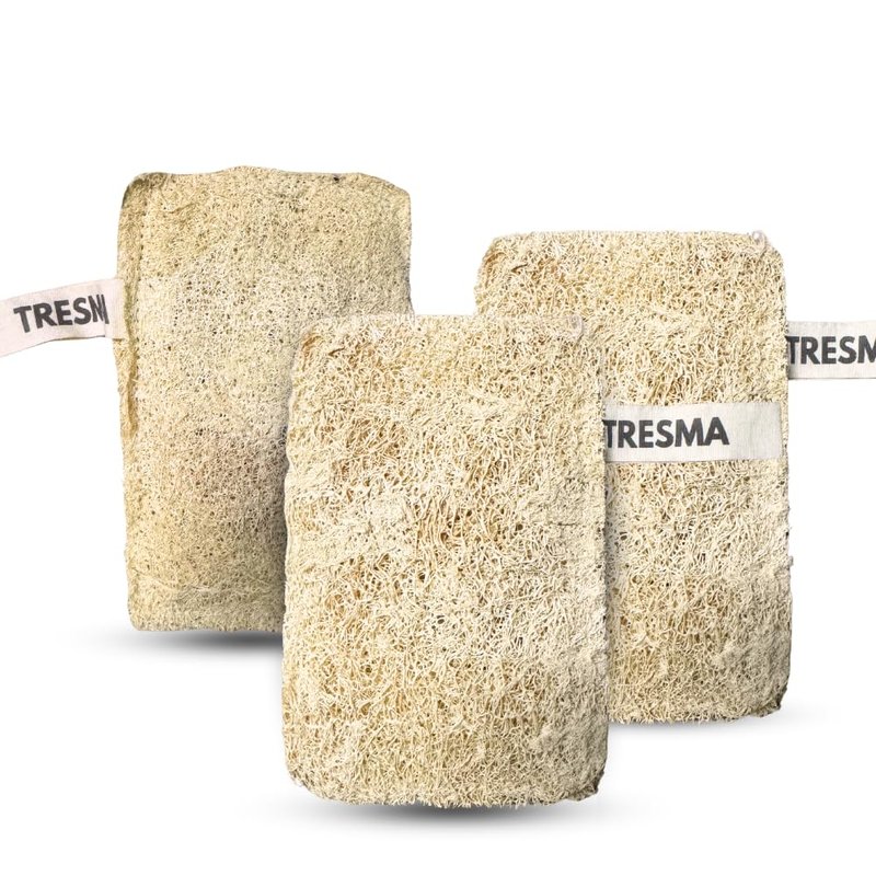 Natural Loofah Body Sponge, Plant-Based Exfoliating Scrubber for Men & Women, Rectangle Organic Loofahs for Deep Cleansing & Skin Smoothing (3 Pack)