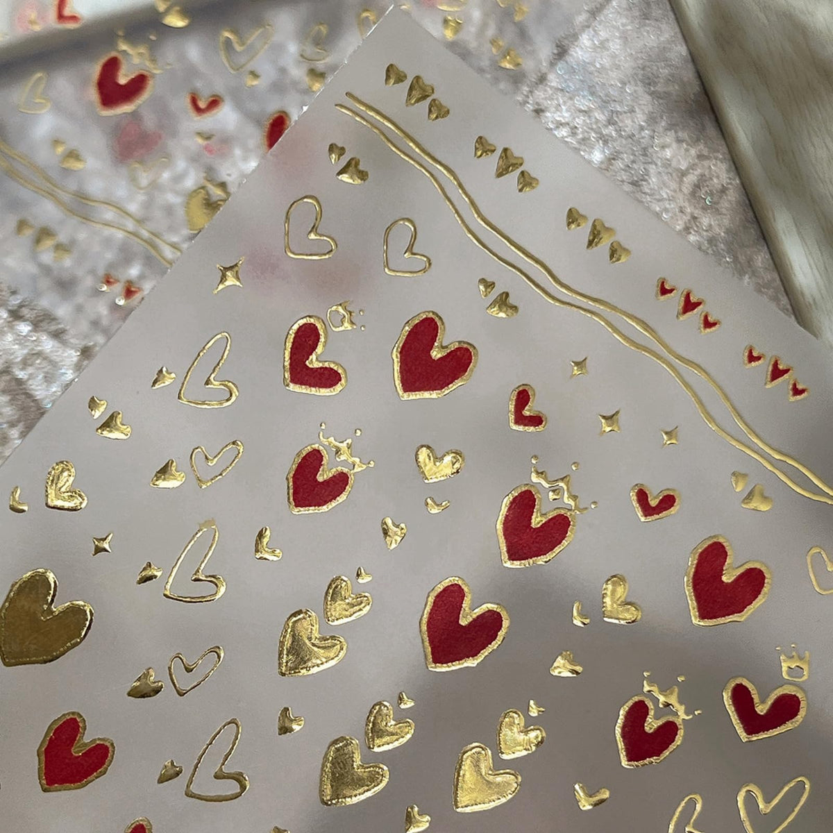 Heart Nail Stickers 5D Embossed Gold Nail Art Stickers Self Adhesive Design Red Love Nail Decals for Women Girls Valentines Day Manicure Supply Decoration 1 Sheets