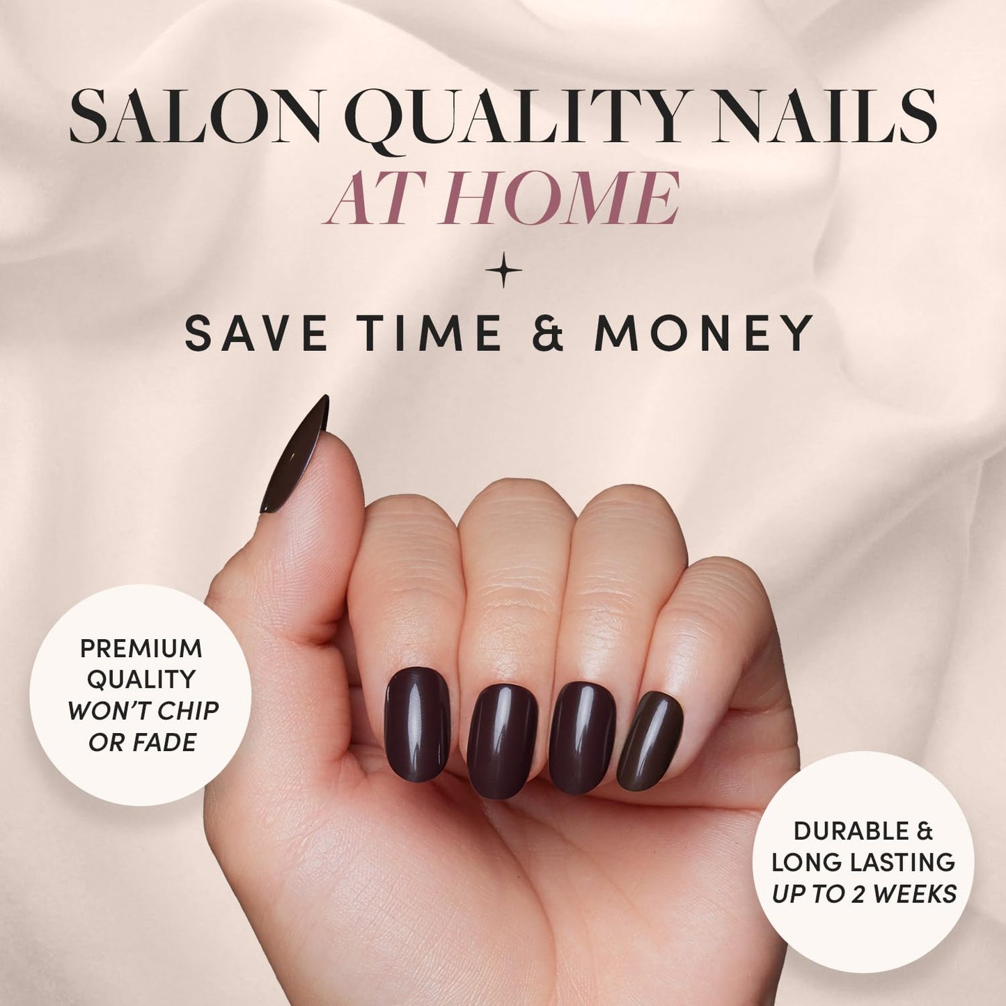 Glamnetic Press-On Nails Bundle - Bark Brown, Caviar & Boba | Dark Brown Round False Nails | Almond Black French Tip Fake Nails | Opaque Black Almond Nails