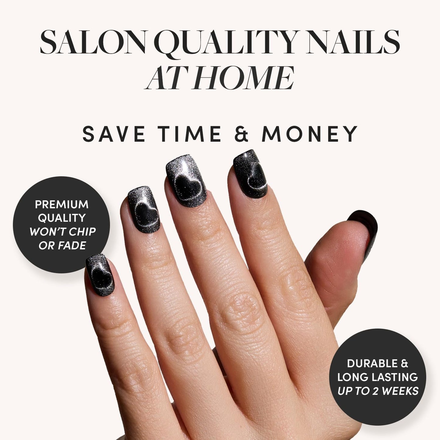 Glamnetic Press-On Nails Bundle - Midnight Romance & Jet Black | Short Squoval Black Fake Nails with Magnetic Cat-Eye Design | Short Squoval Black Fake Nails with a Glossy Finish | Durable, Salon-Qual