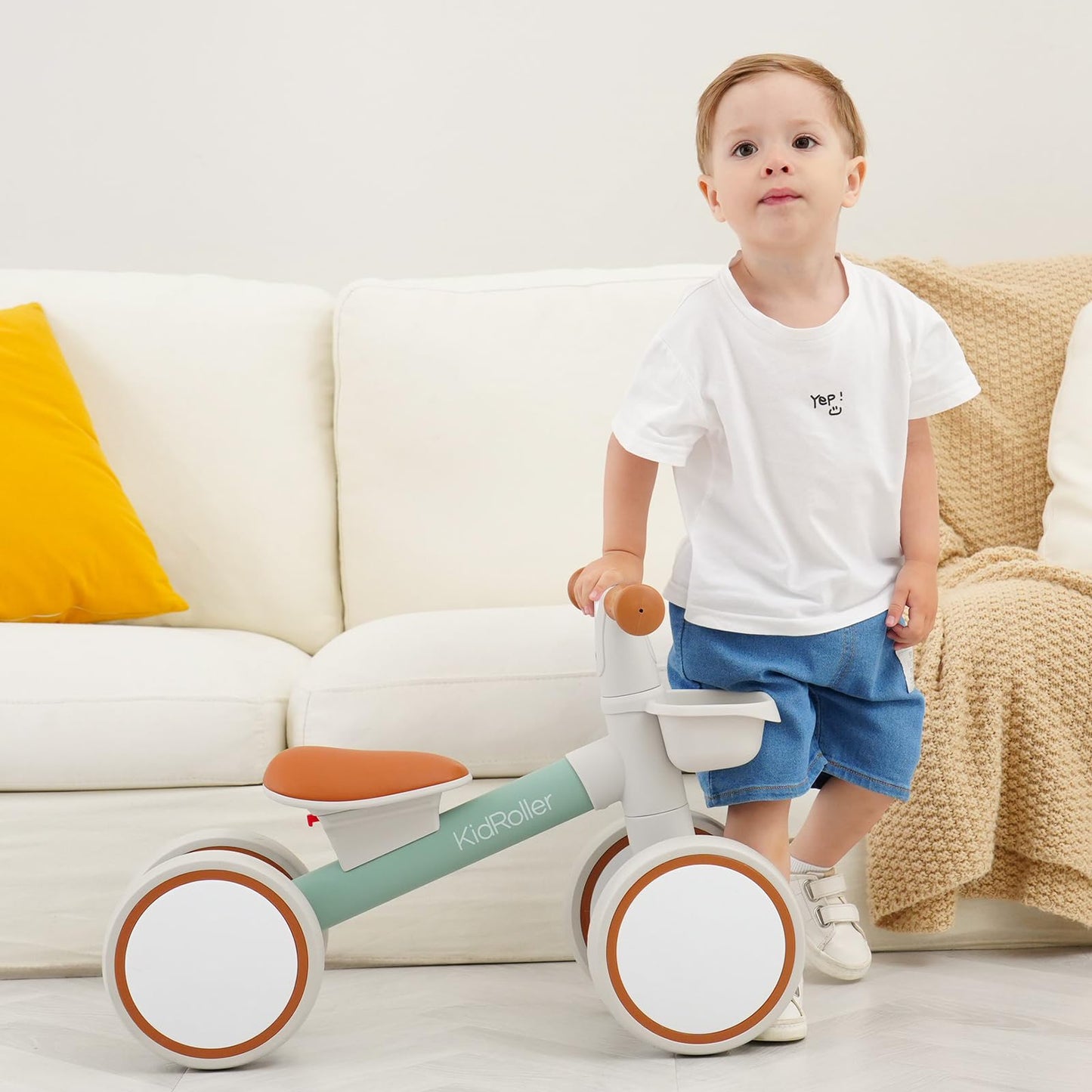 KidRoller Kid's Balance Bikes for 1 Year Old Boys and Girls, 12-24 Months Toddler Ride-on with Adjustable Seat and a Front Basket, First Birthday Gifts (White)