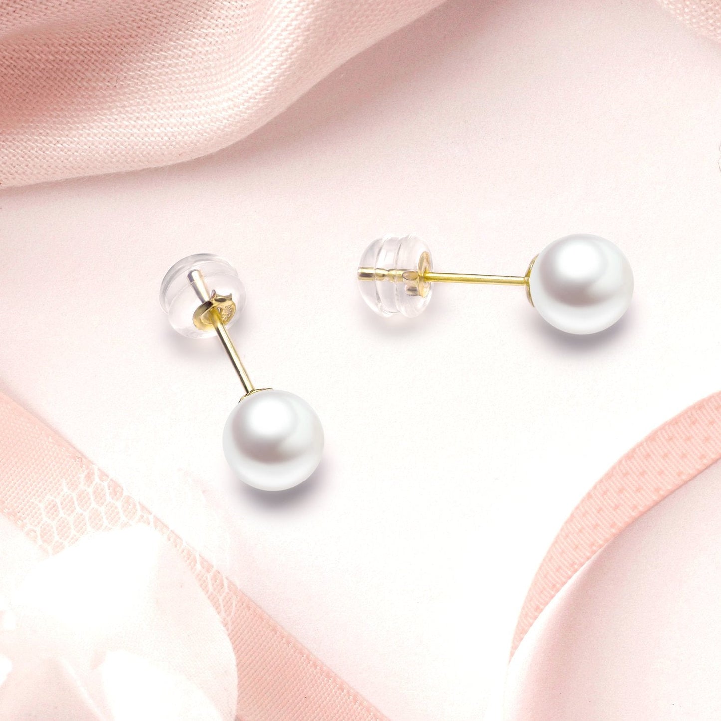 Gold Plated Silver Lab Grown Pearl Necklace and Real 18k Gold Earring Set for Women, Jewelry Set Gifts for Her