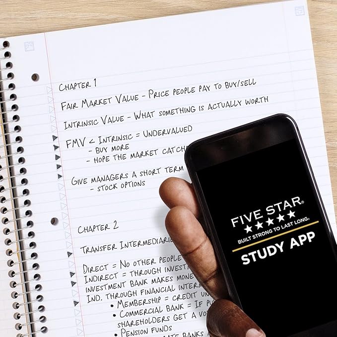 Five Star Spiral Notebook + Study App, 5 Subject, College Ruled Paper, 8-1/2" x 11", 200 Sheets, Fights Ink Bleed, Water Resistant Cover, Forest Green (72079) (Pack of 6)