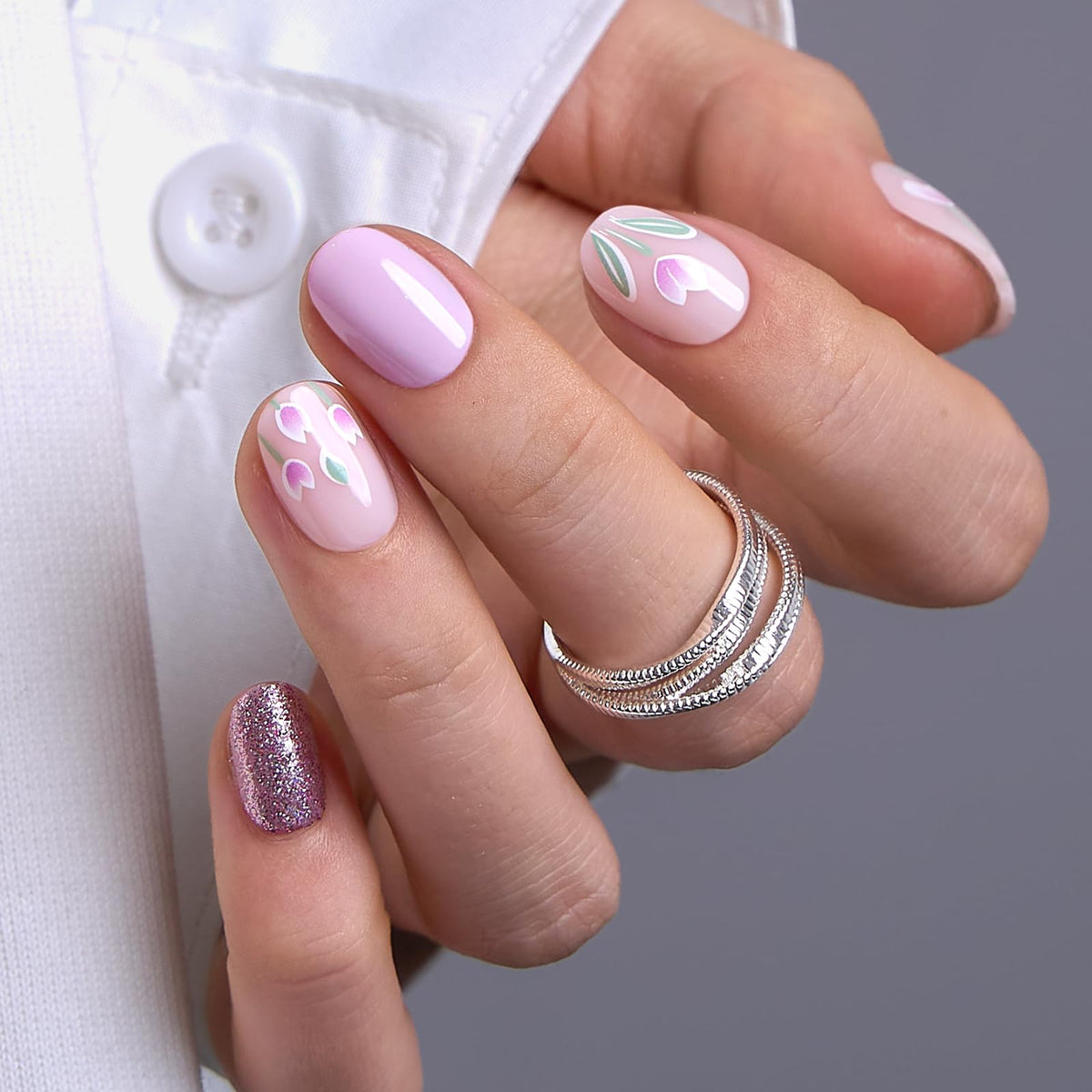 CurvLife Soft Gel Square Press On Nails Extra Short, Long-Lasting Oval Reusable Fake Nails Kit with Glue & Tabs, 30pcs Salon-Quality Stick On Nails for Women At-Home Manicure (Tulip Whisper)