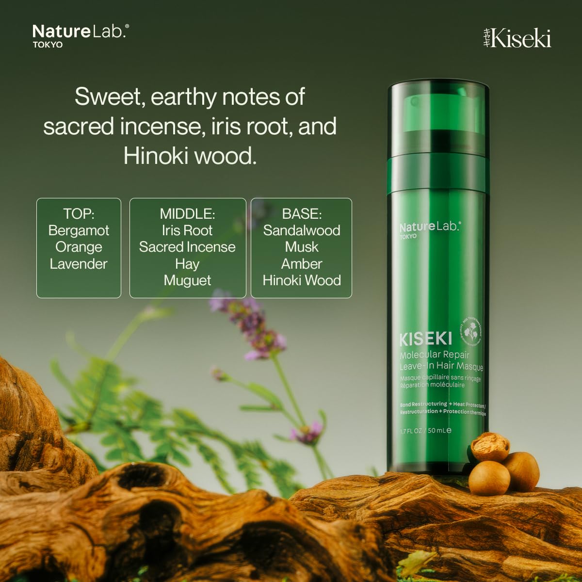 NatureLab.TOKYO Kiseki Molecular Repair Leave-In Hair Masque – Deep Conditioning Treatment to Restore, Strengthen & Bond Damaged Hair – Repair Split Ends, Add Shine & Smoothness – 1.7 Fl Oz