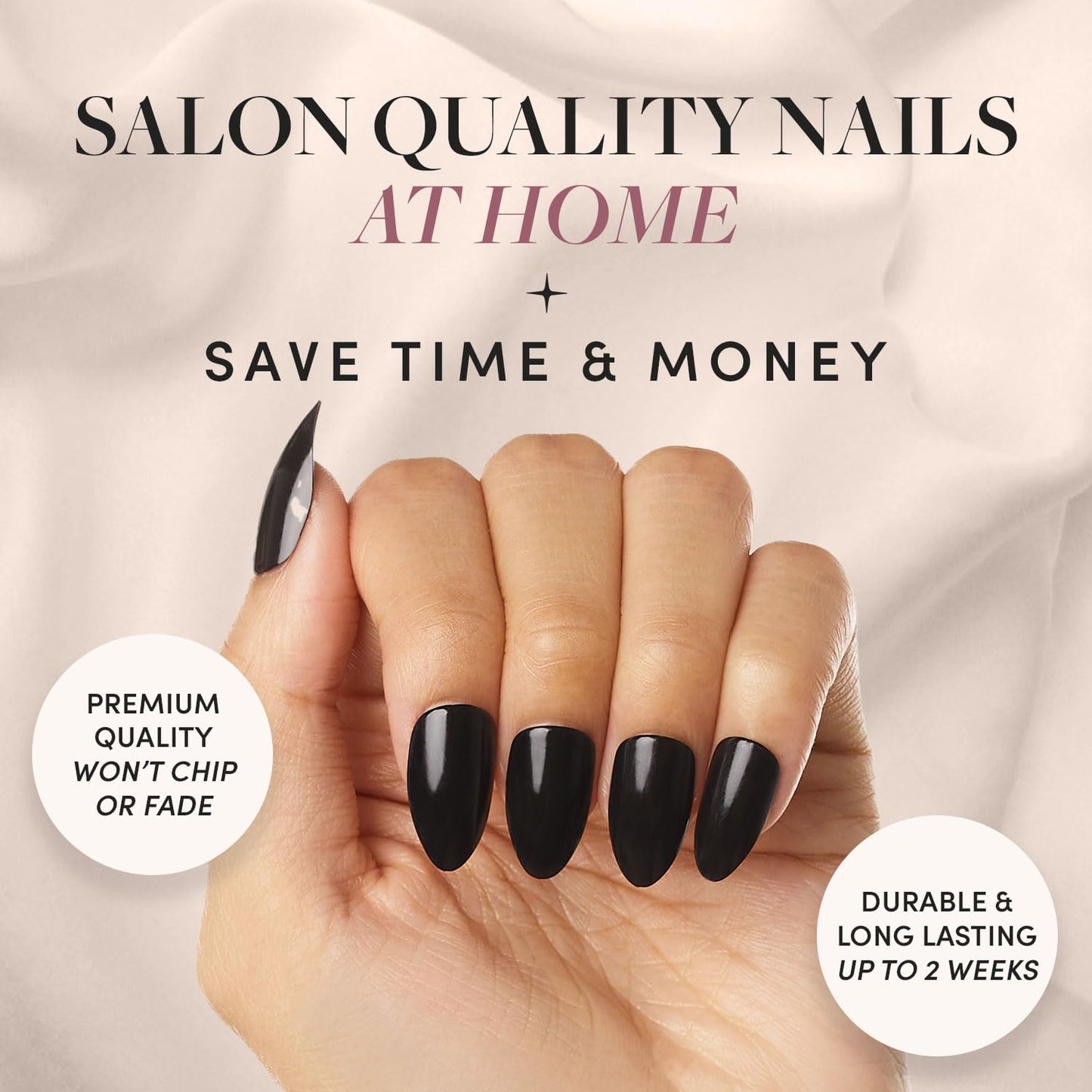 Glamnetic Press-On Nails & Adhesive Nail Tabs - Boba | Opaque Black Short Almond Nails, Reusable | 12 Sizes - 24 Nail Kit with Adhesive Tabs