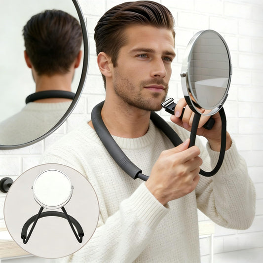 XWZMR Neck Mirror to See Back of Head, Double Sided Mirror Around Neck Hands Free, 6.7" Standard and 5X Magnification,360 Rotating, Adjustable Neck Strap for Women Travel Makeup Braiding
